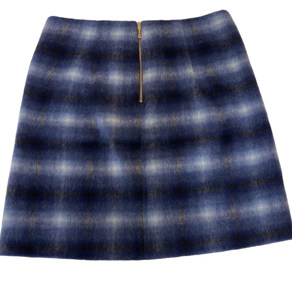 Catherine Malandrino Skirt Blue Wool Blend Brushed Plaid Tartan Size - 8 - Picture 2 of 14